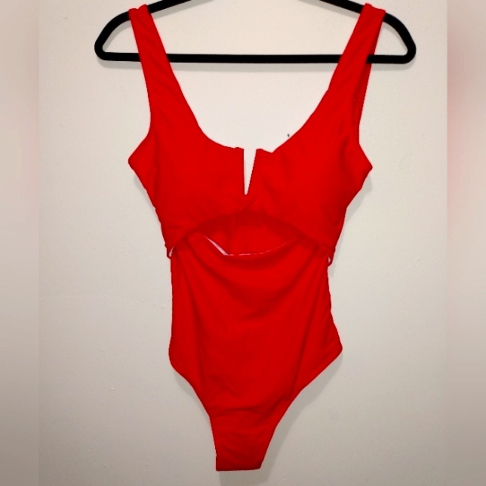 Red Size S One Piece Swimsuit Cutout Deep V Neck High Cut Sexy Bathing Suit